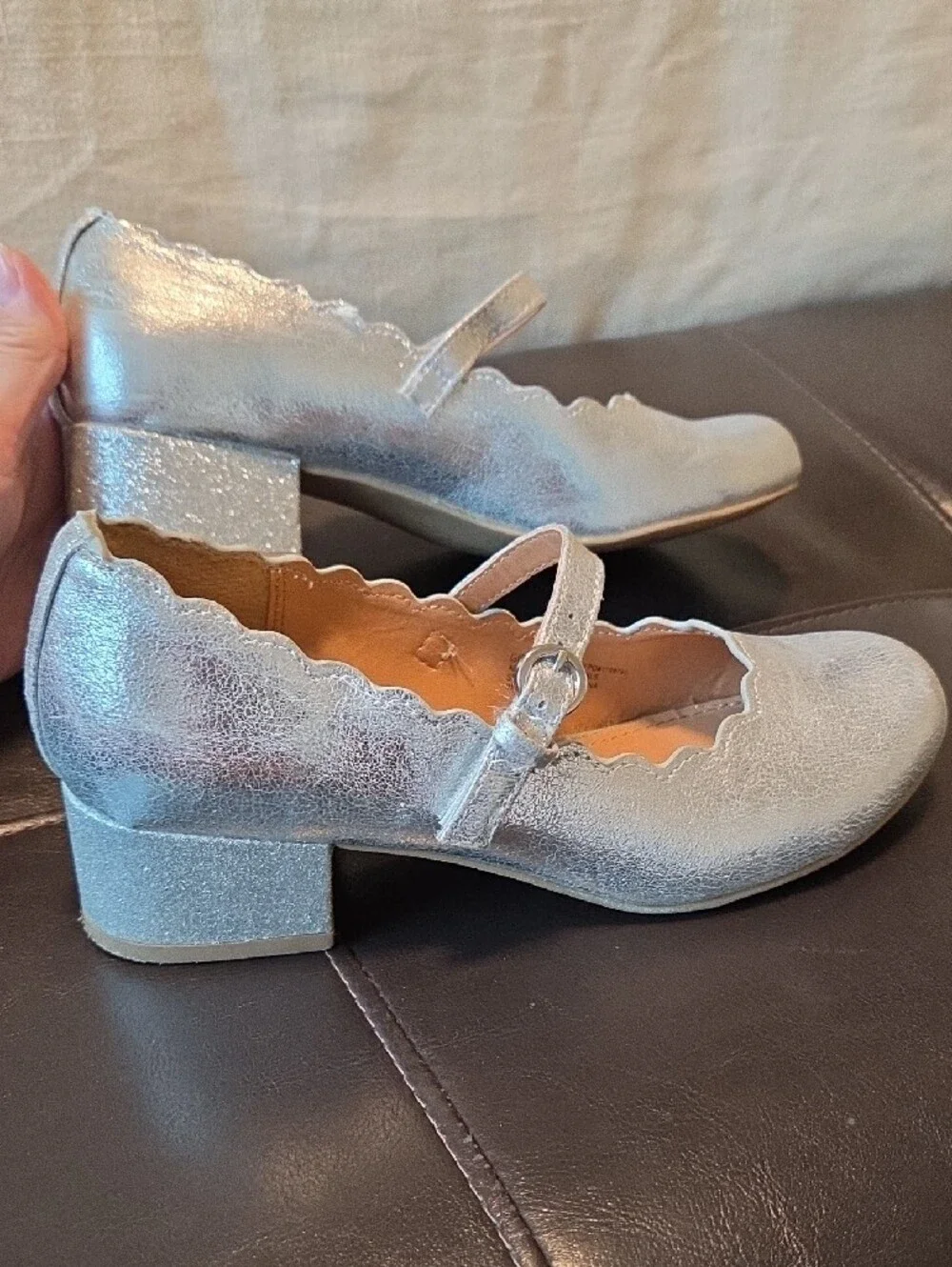 DV by Dolce Vita Kids Silver Mary Jane Flats with Scalloped Edge